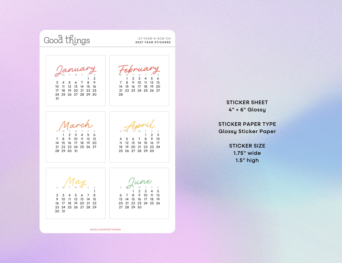 2027 Calendar Stickers, Script + Chromatic
