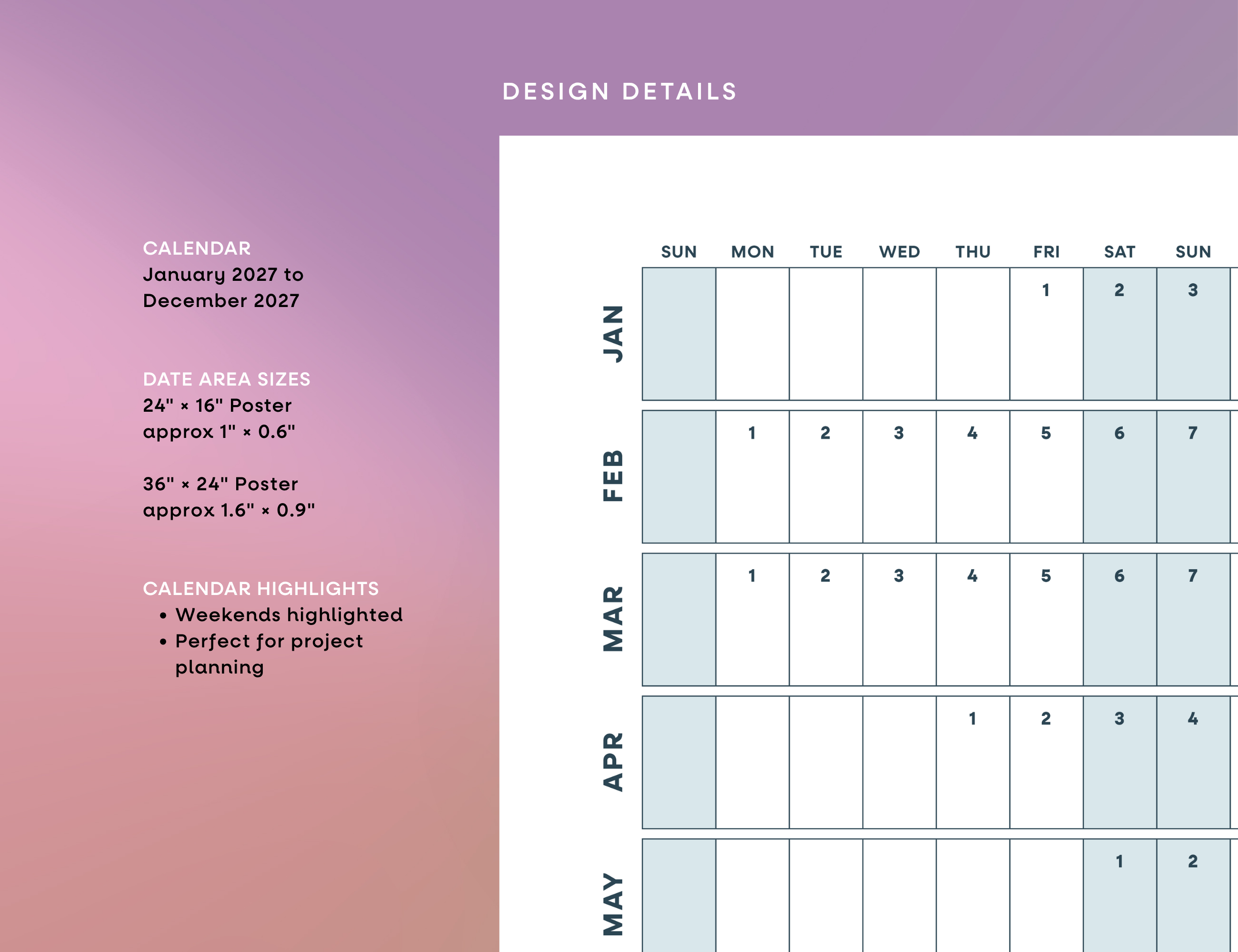 2027 Wall Poster Calendar - Project Planner