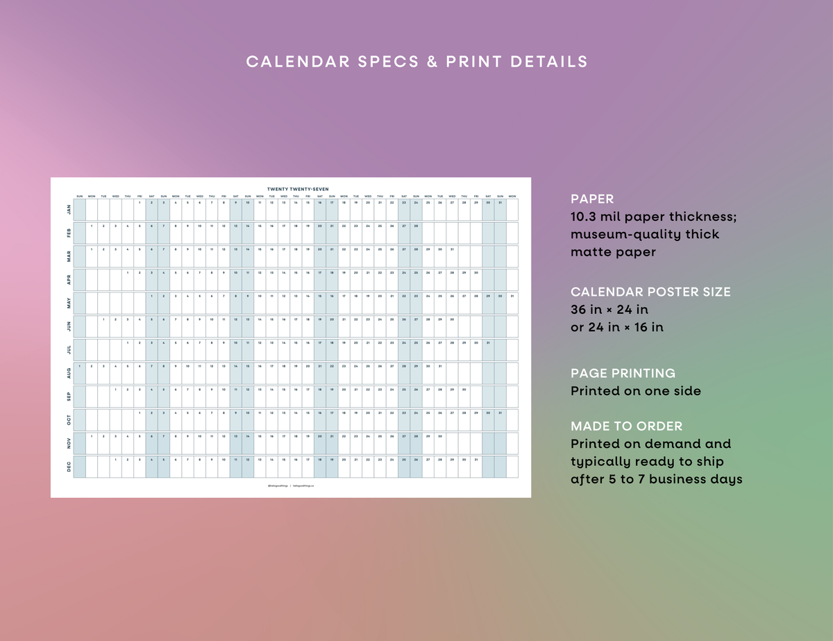 2027 Wall Poster Calendar - Project Planner