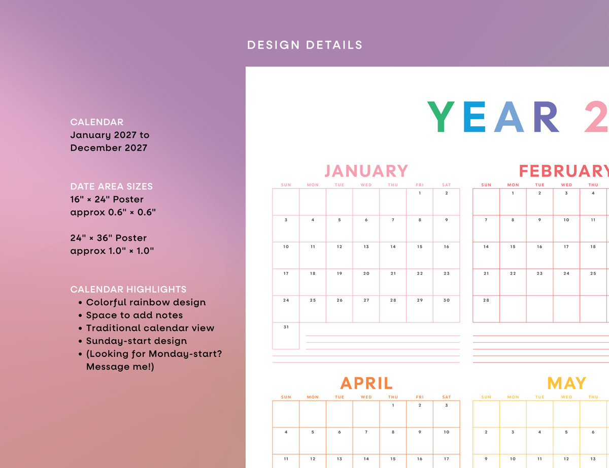 2027 Wall Poster Calendar - Year Plan
