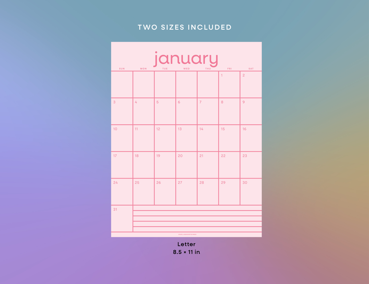 2027 Rainbow Calendar Printable (Letter)
