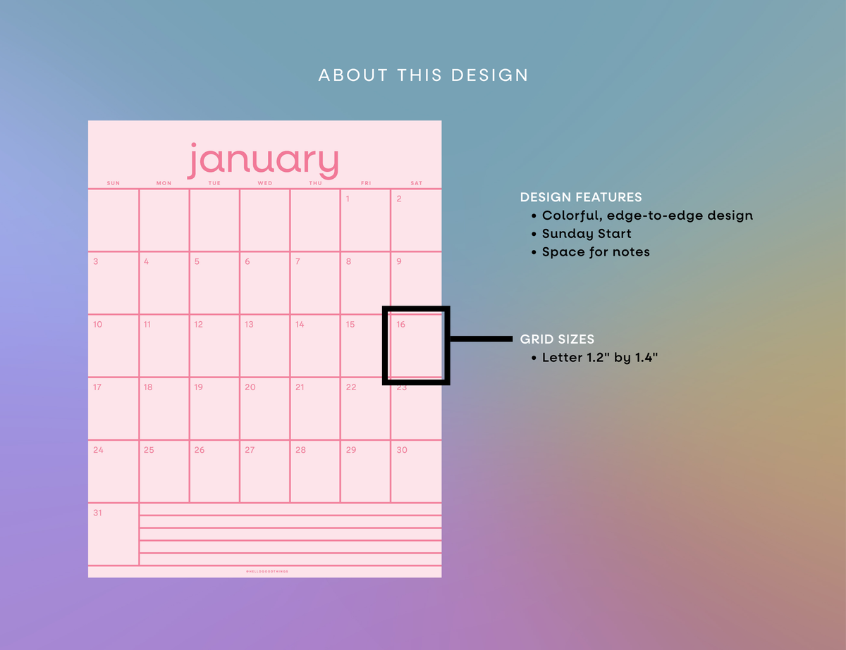 2027 Rainbow Calendar Printable (Letter)