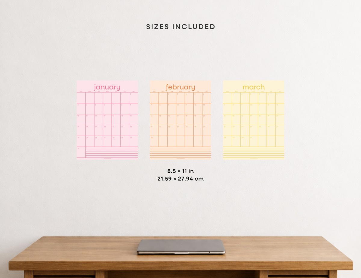 2027 Rainbow Calendar Printable (Letter)