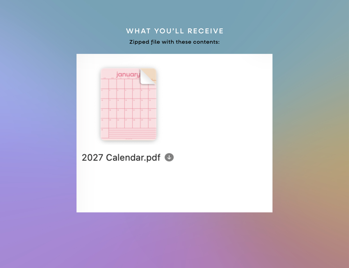 2027 Rainbow Calendar Printable (Letter)