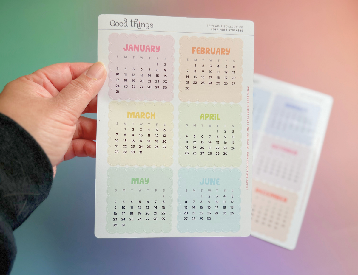 2027 Calendar Stickers, Rainbow Scallop
