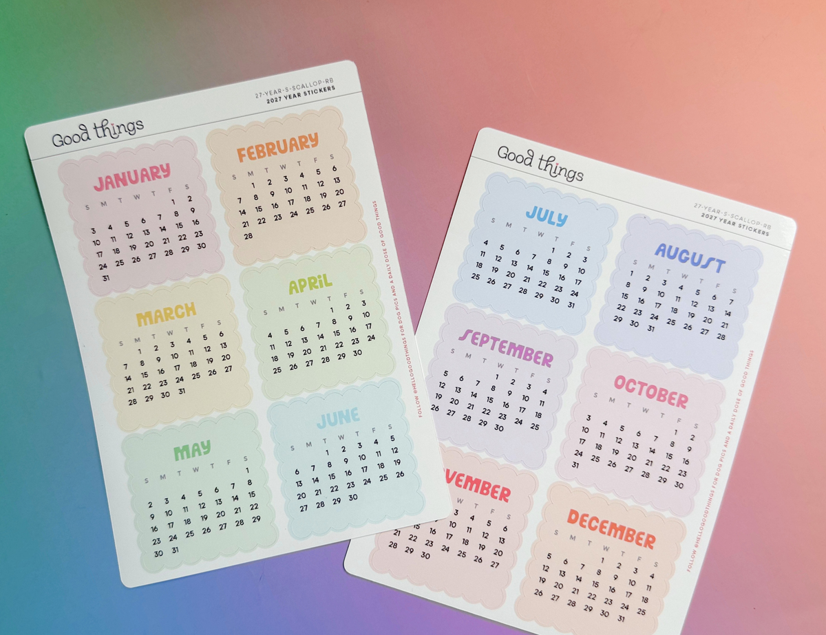 2027 Calendar Stickers, Rainbow Scallop