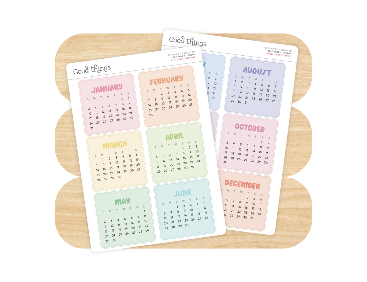 2027 Calendar Stickers, Rainbow Scallop