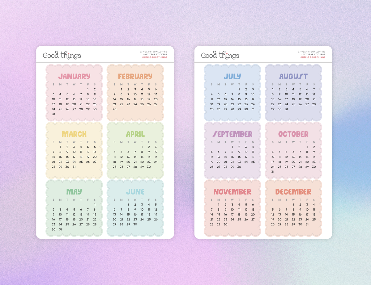 2027 Calendar Stickers, Rainbow Scallop