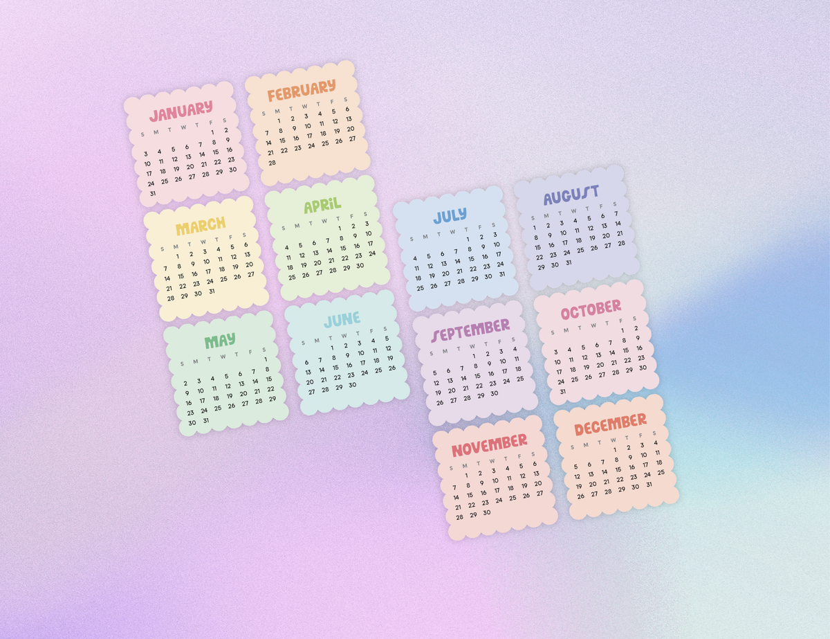 2027 Calendar Stickers, Rainbow Scallop