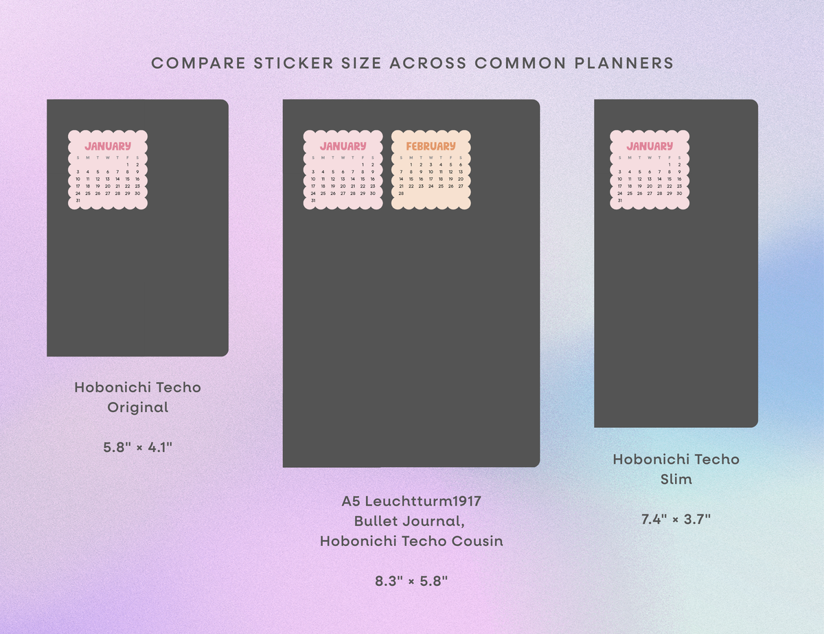 2027 Calendar Stickers, Rainbow Scallop