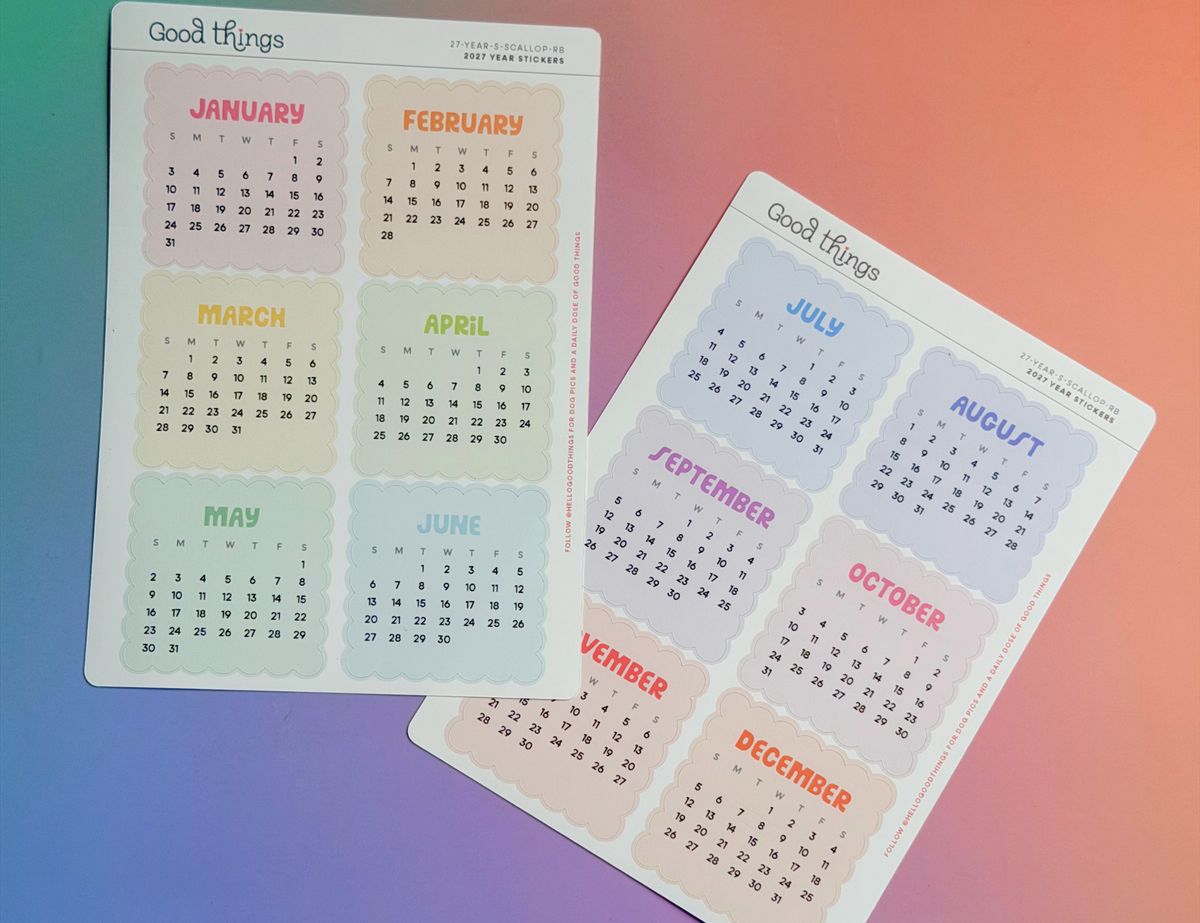 2027 Calendar Stickers, Rainbow Scallop