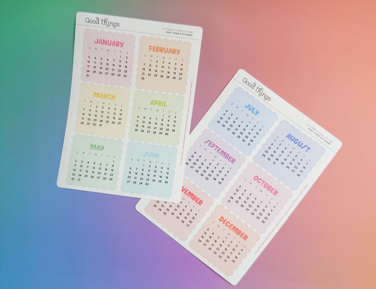 2027 Calendar Stickers, Rainbow Scallop