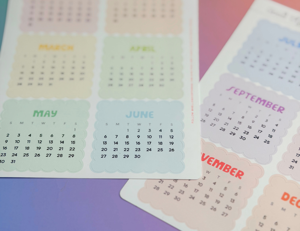 2027 Calendar Stickers, Rainbow Scallop