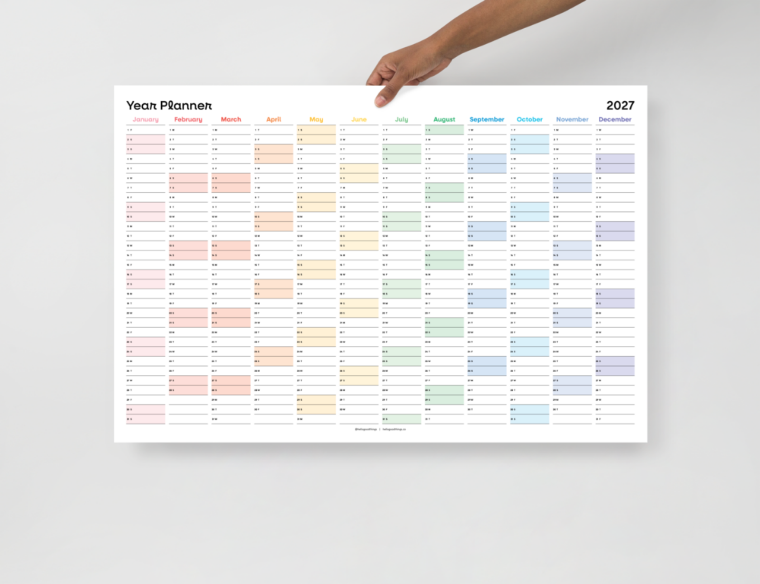 2027 Wall Poster Calendar - Year Planner (Rainbow)