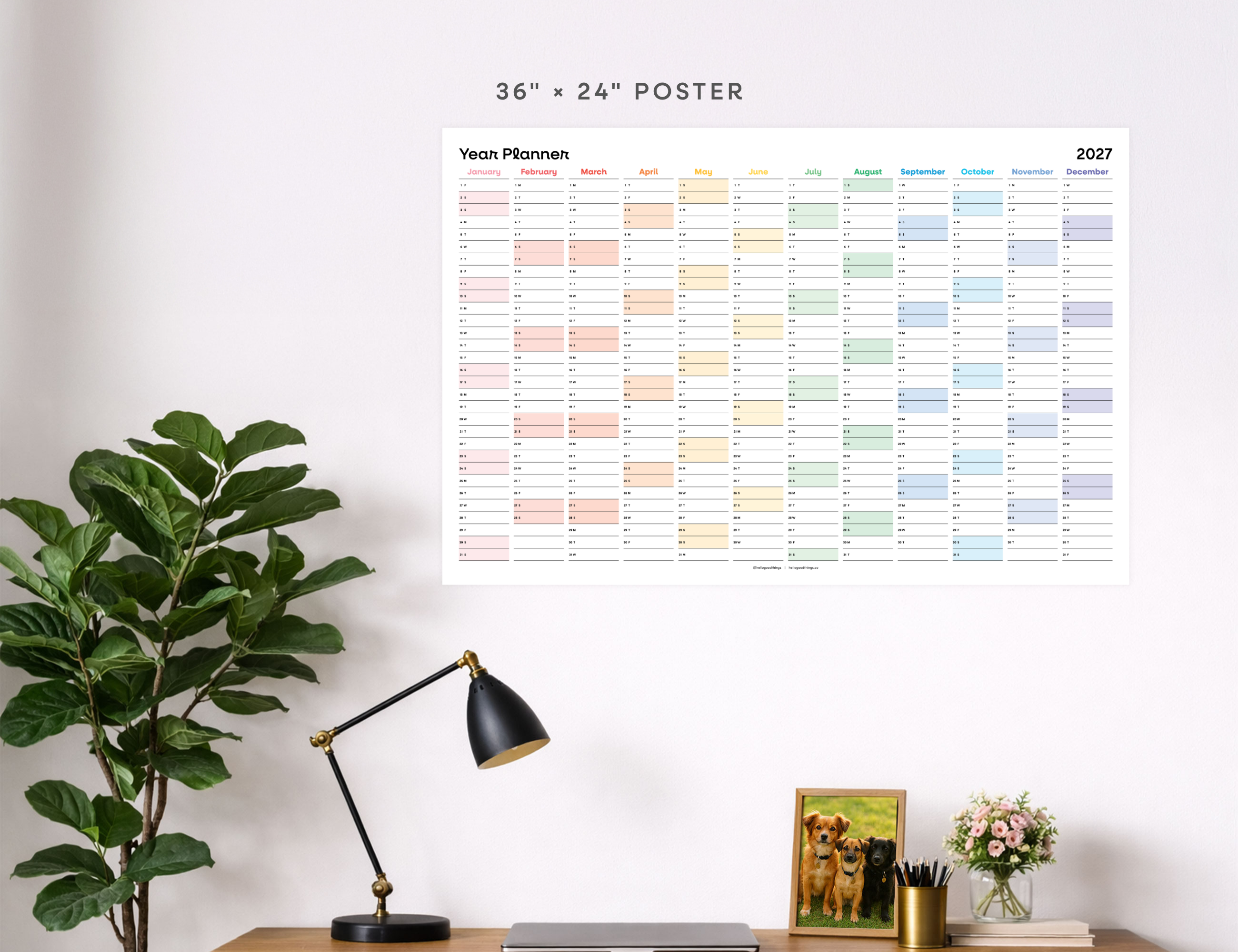 2027 Wall Poster Calendar - Year Planner (Rainbow)