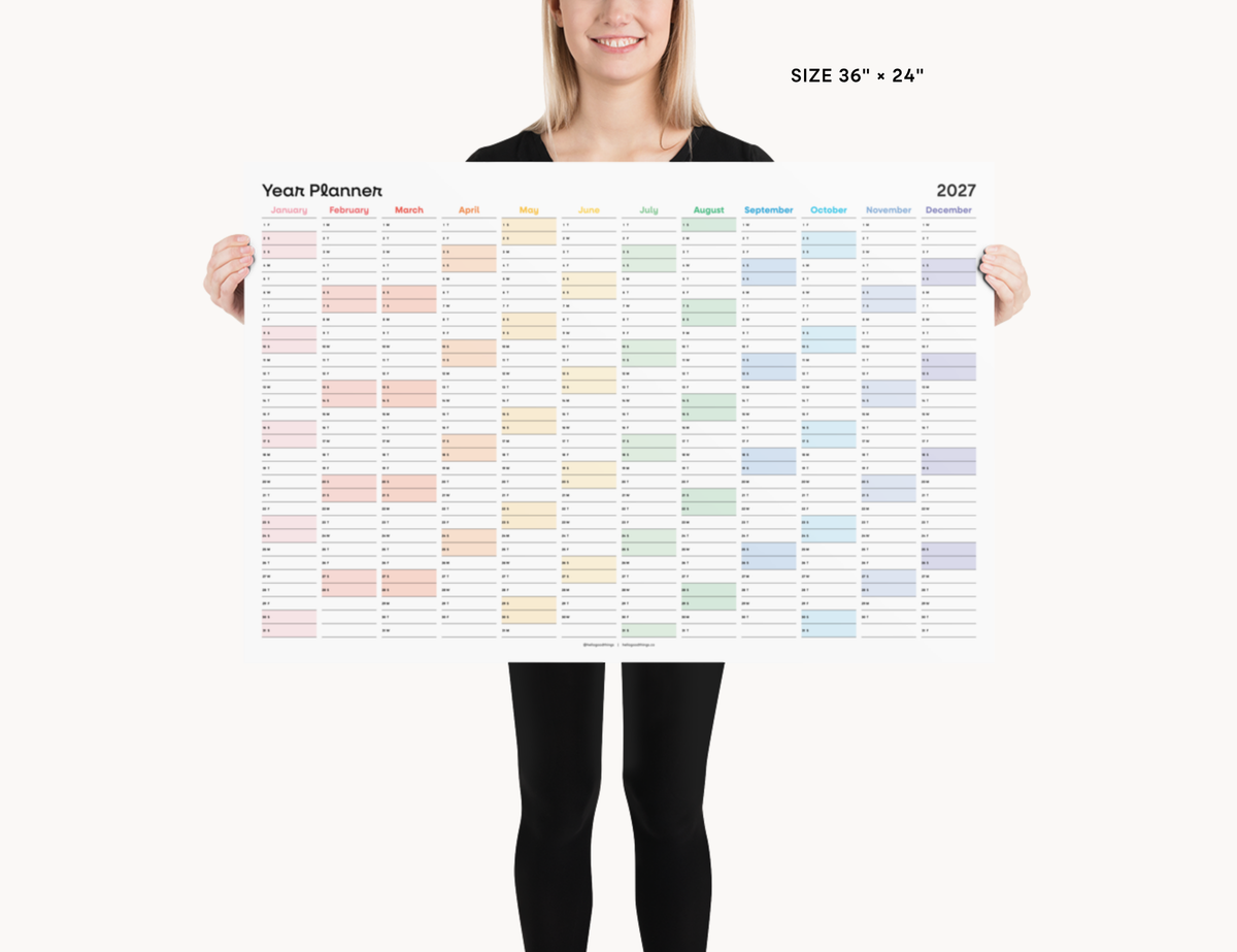 2027 Wall Poster Calendar - Year Planner (Rainbow)