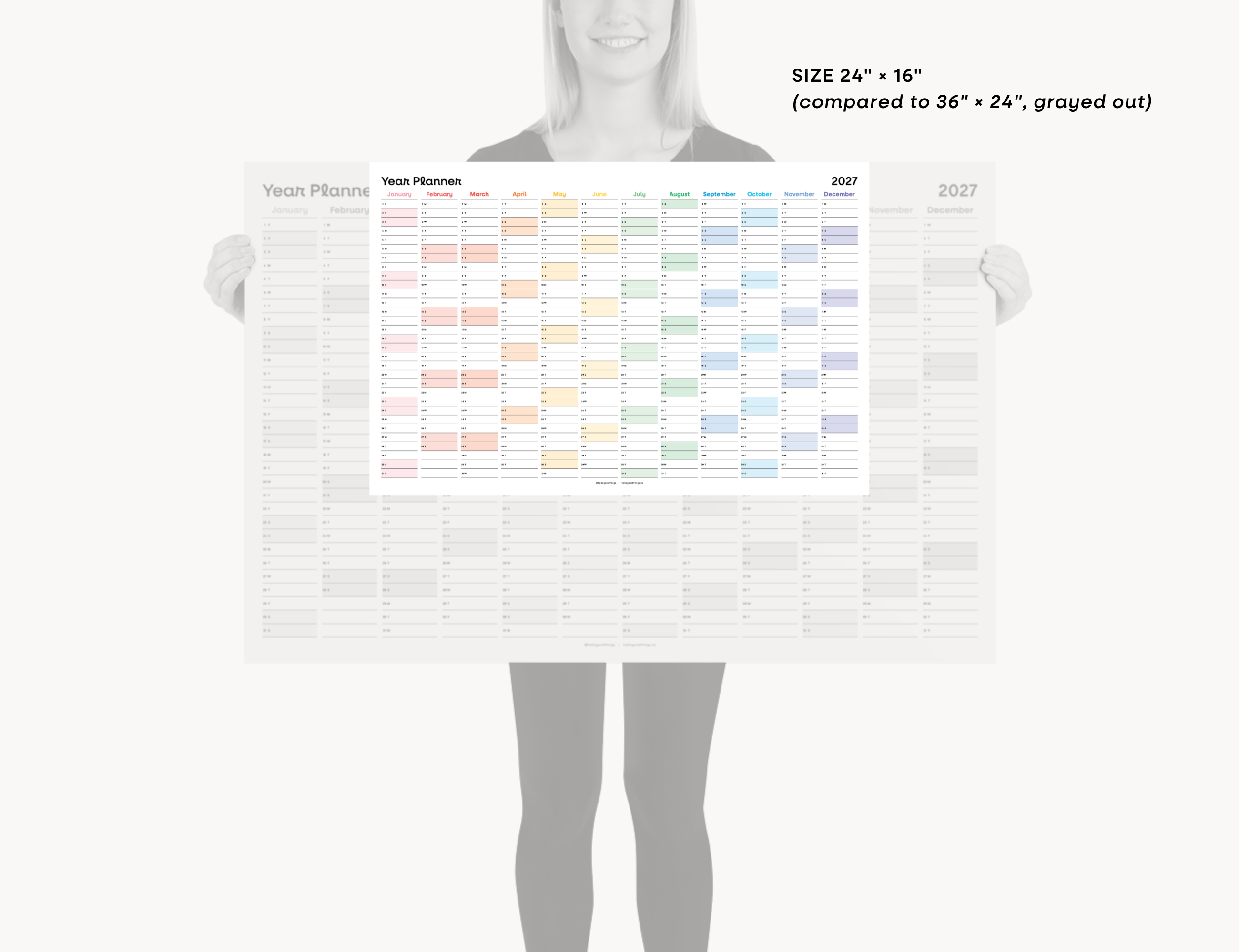 2027 Wall Poster Calendar - Year Planner (Rainbow)