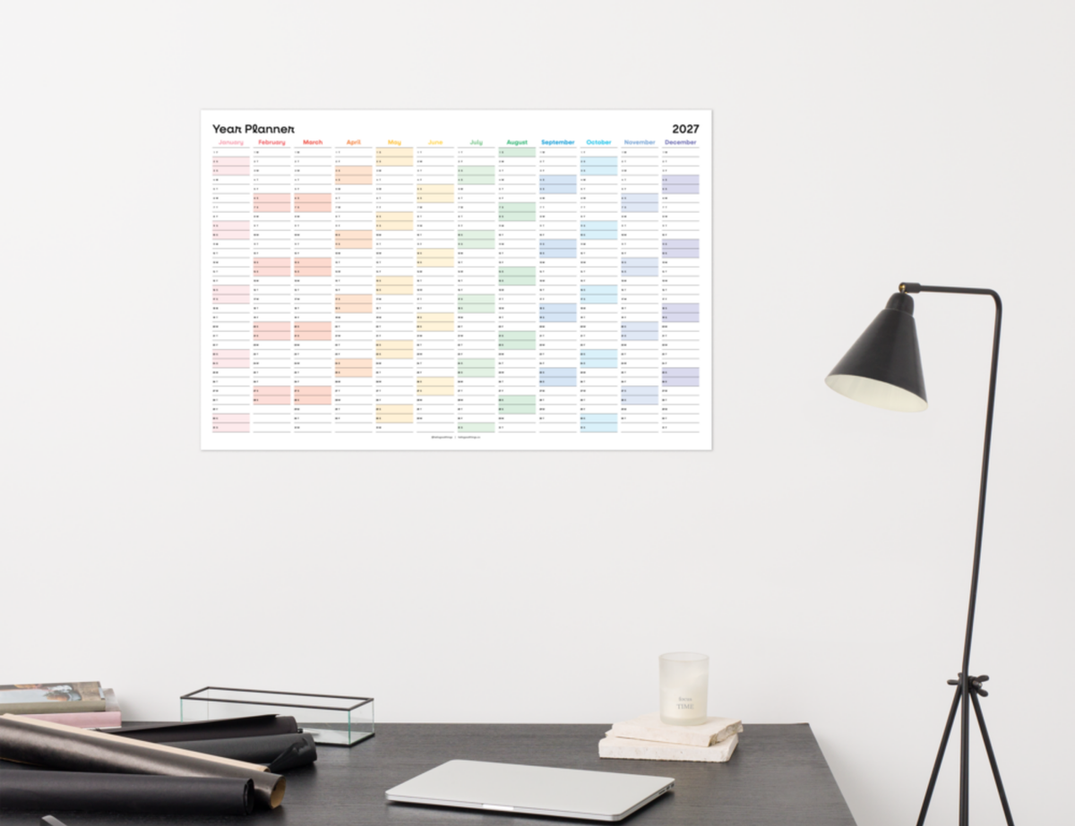 2027 Wall Poster Calendar - Year Planner (Rainbow)