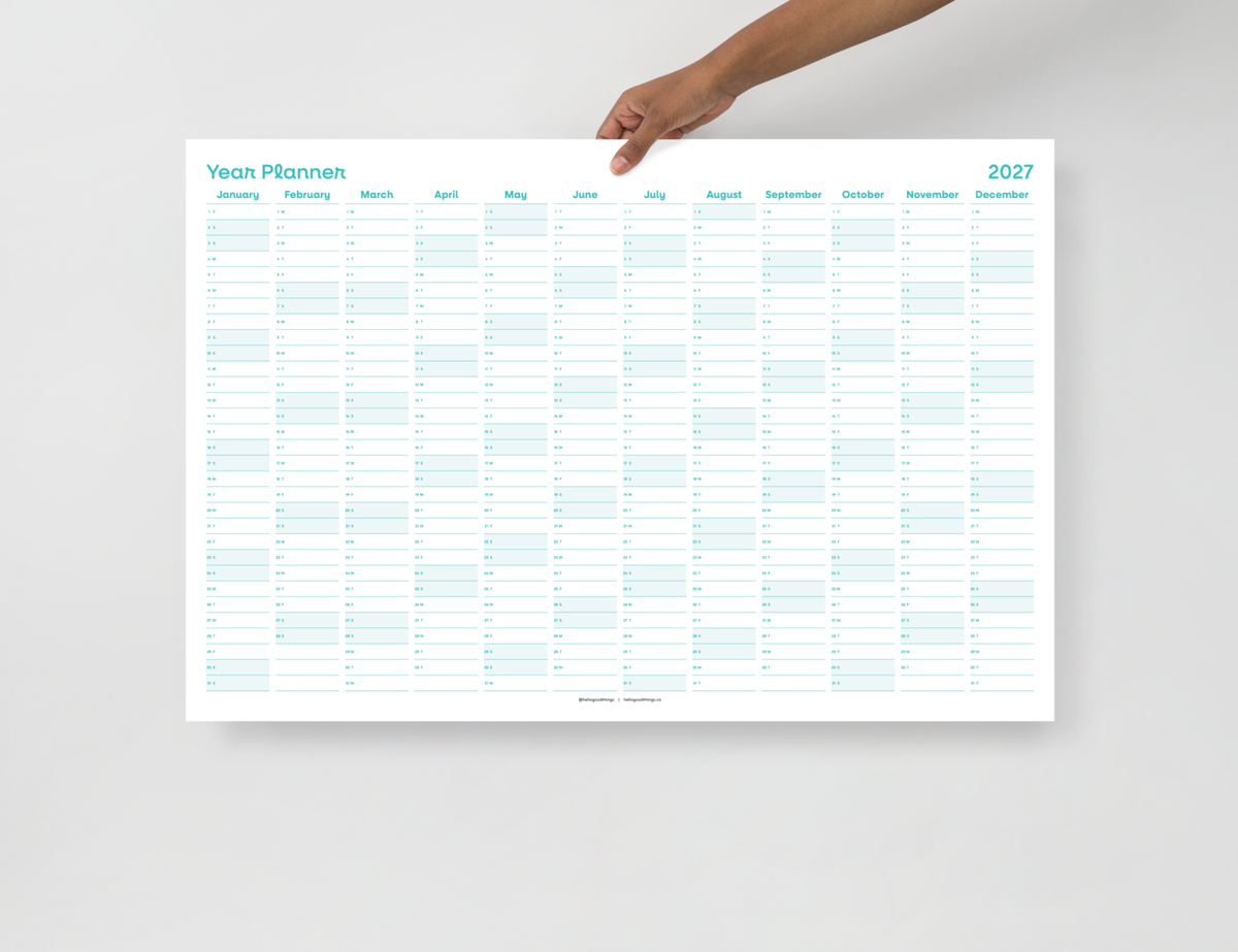 2027 Wall Poster Calendar - Year Planner (Teal)
