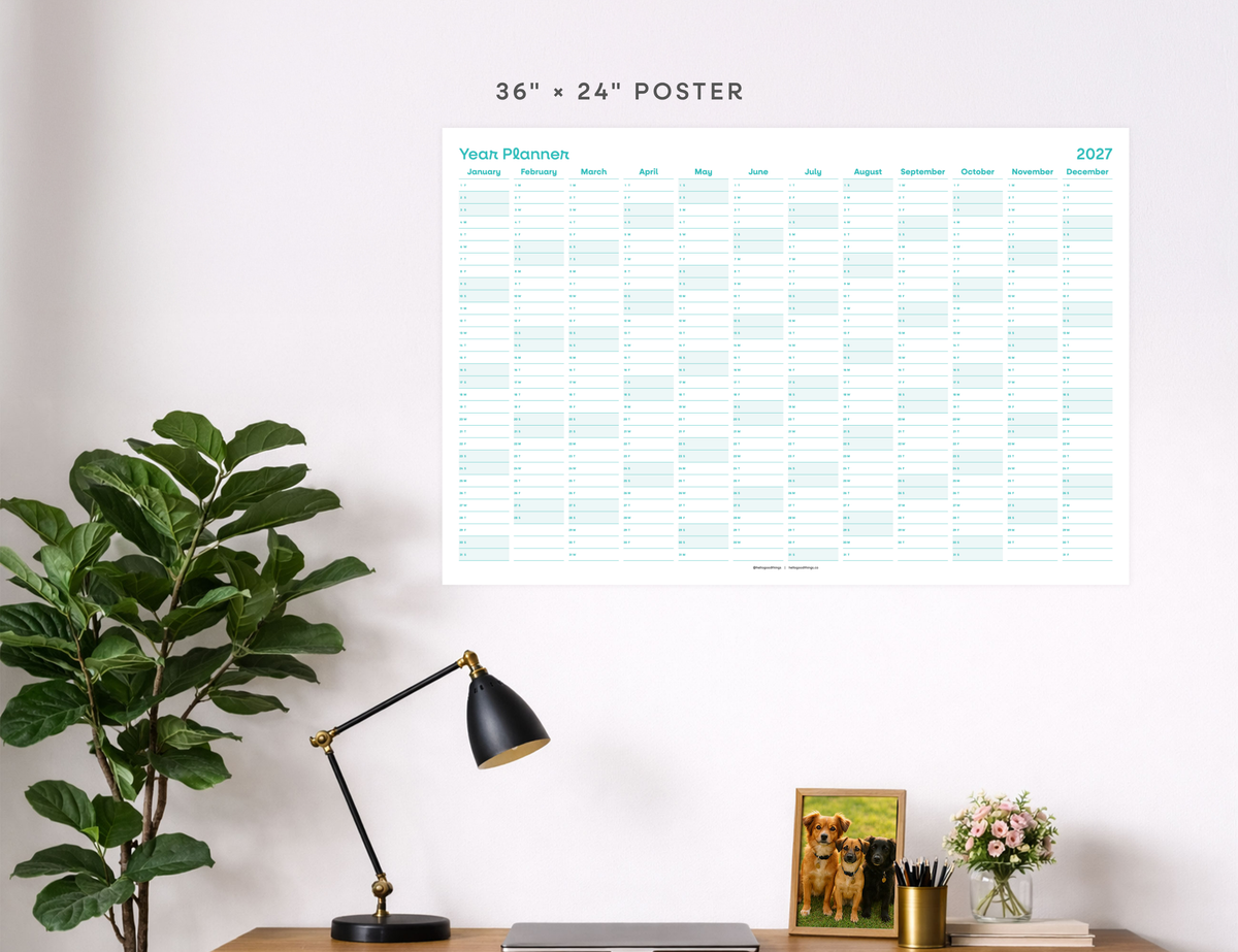 2027 Wall Poster Calendar - Year Planner (Teal)