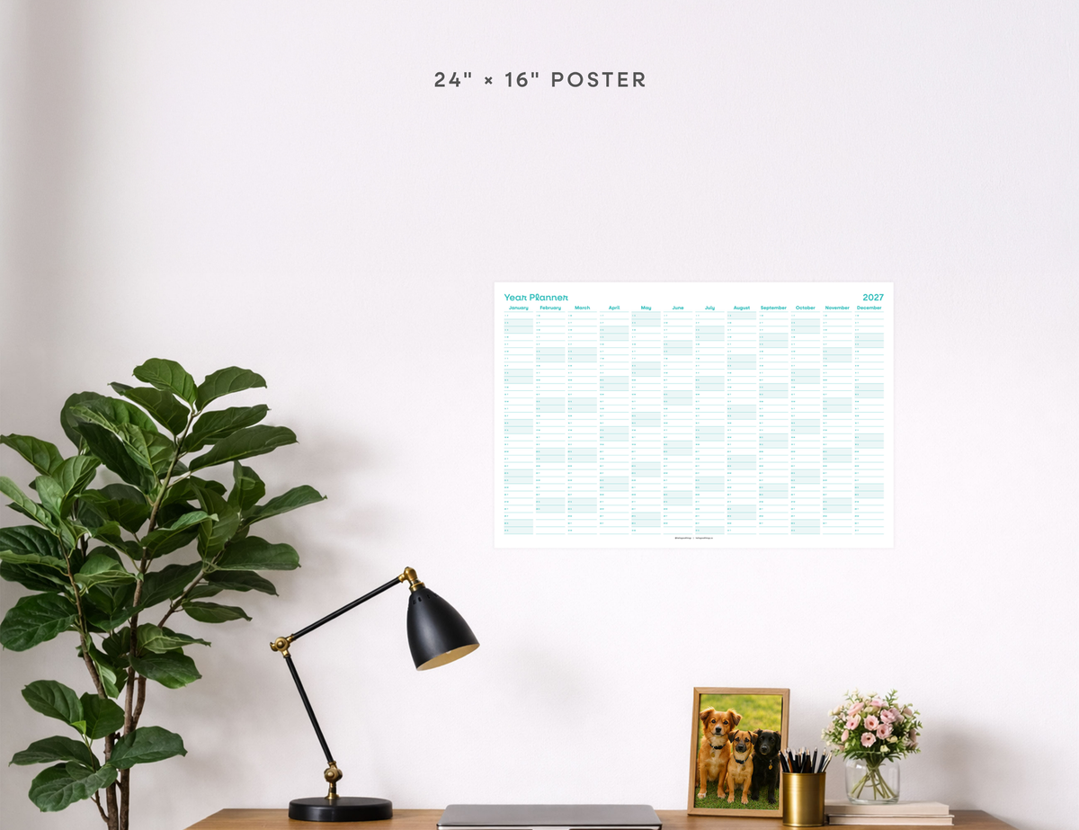2027 Wall Poster Calendar - Year Planner (Teal)