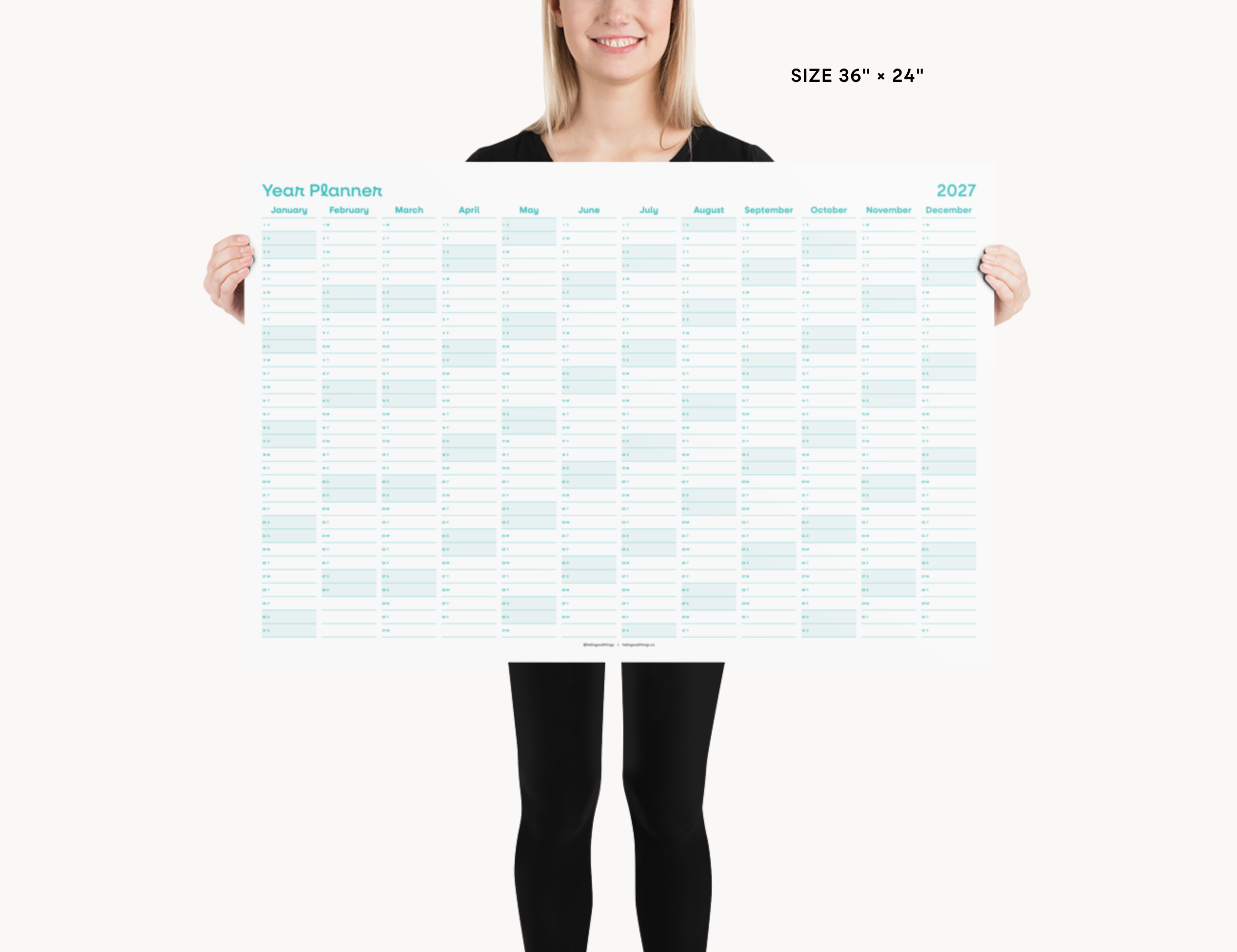 2027 Wall Poster Calendar - Year Planner (Teal)