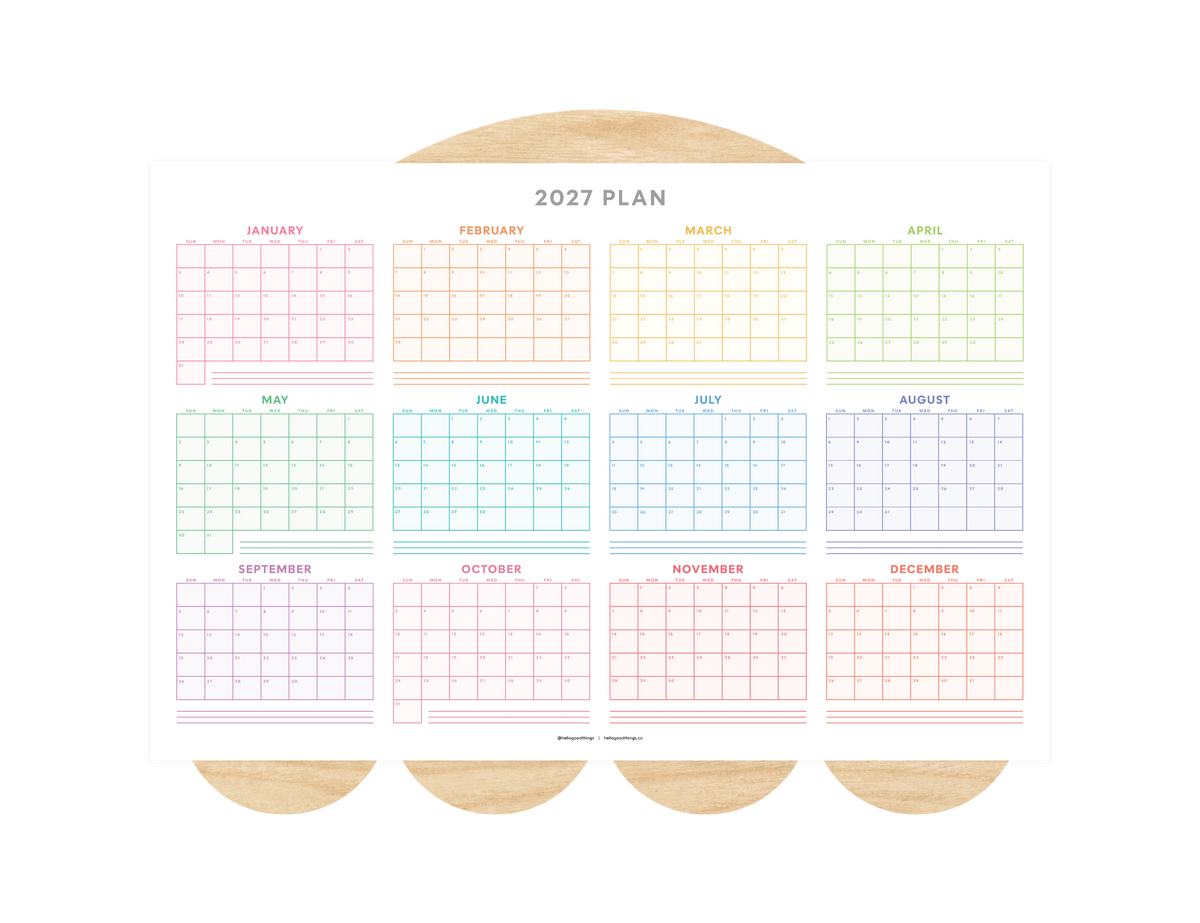 2027 Wall Poster Calendar - Rainbow Calendar