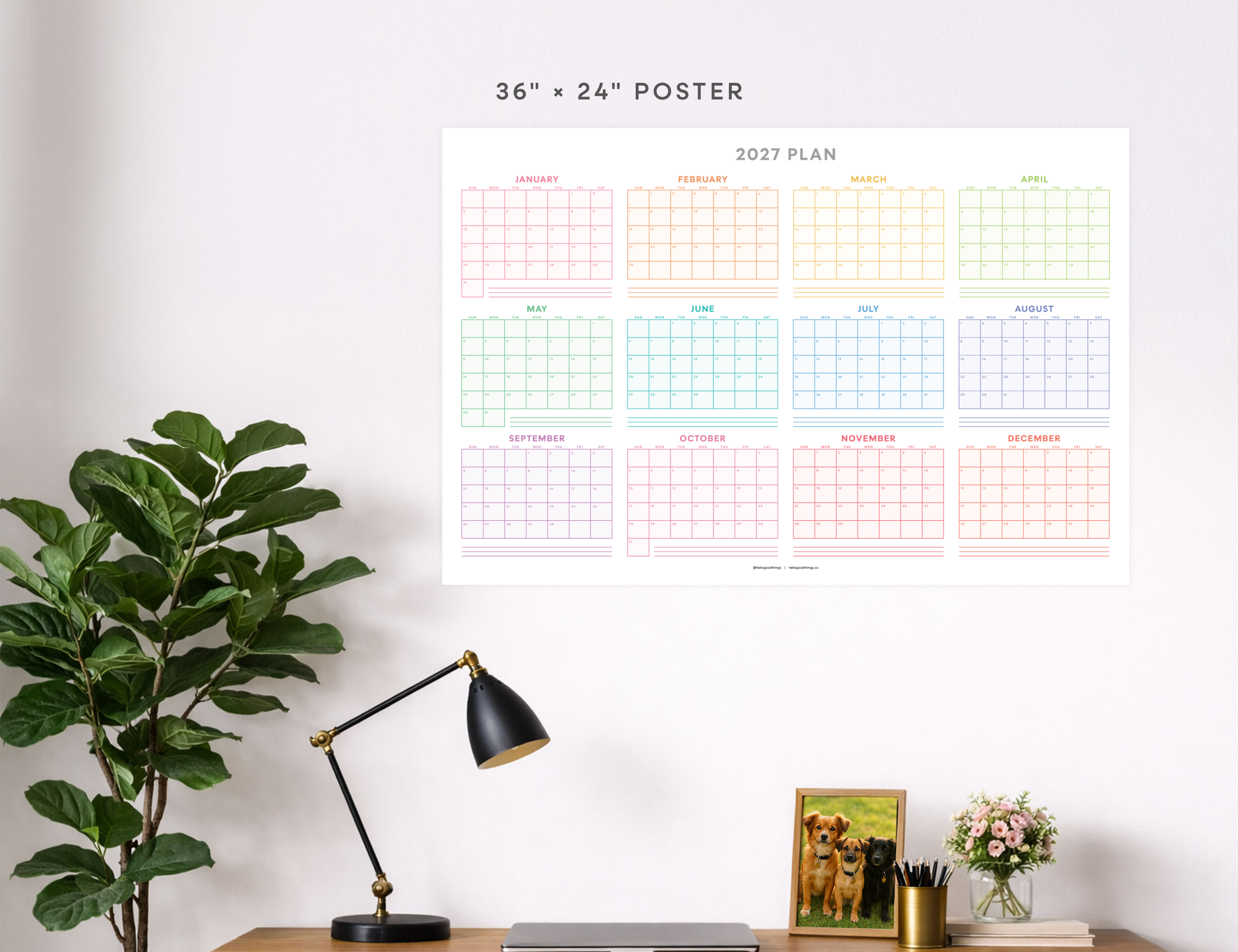 2027 Wall Poster Calendar - Rainbow Calendar