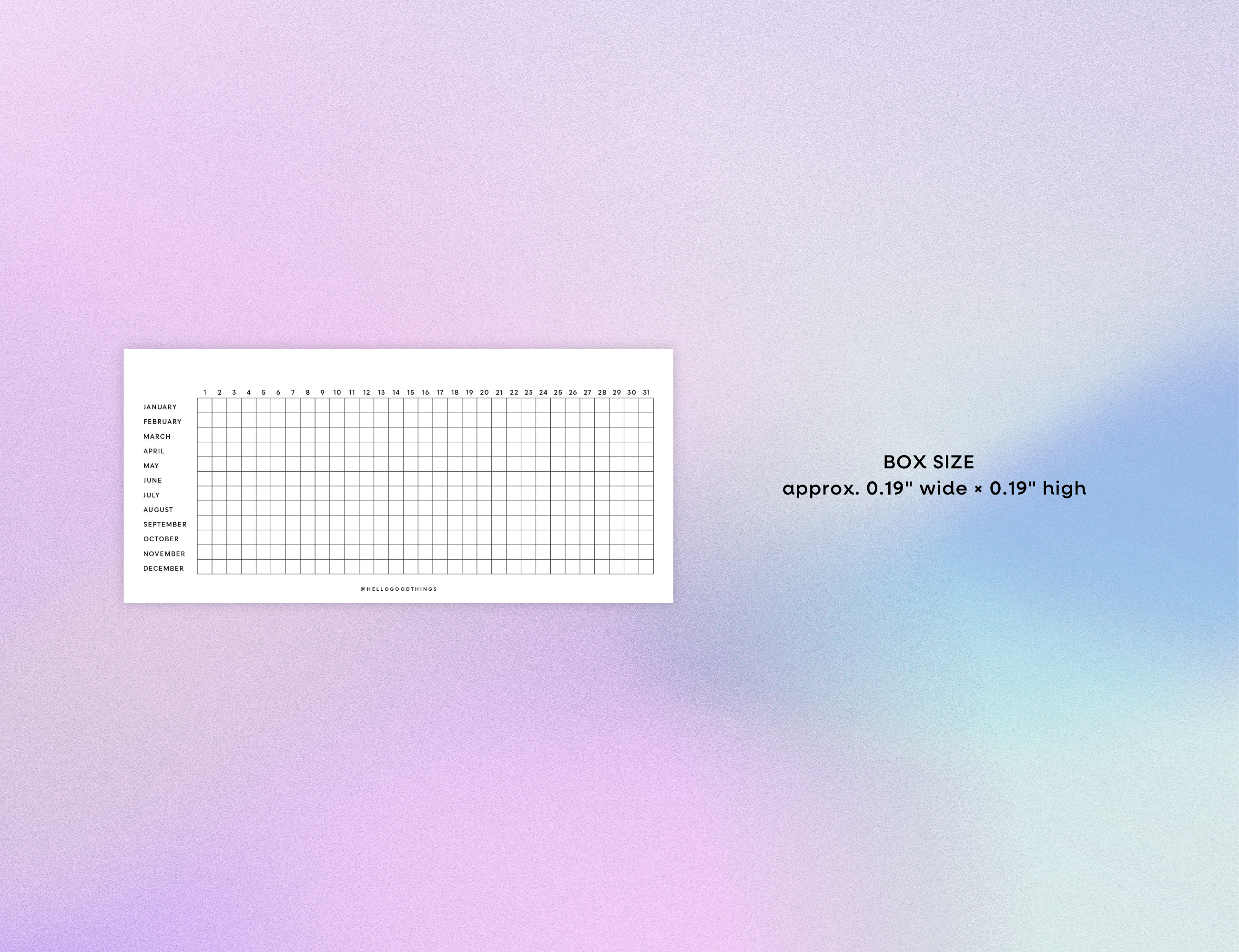 Year Tracker Sticker, Slim, Horizontal Grid