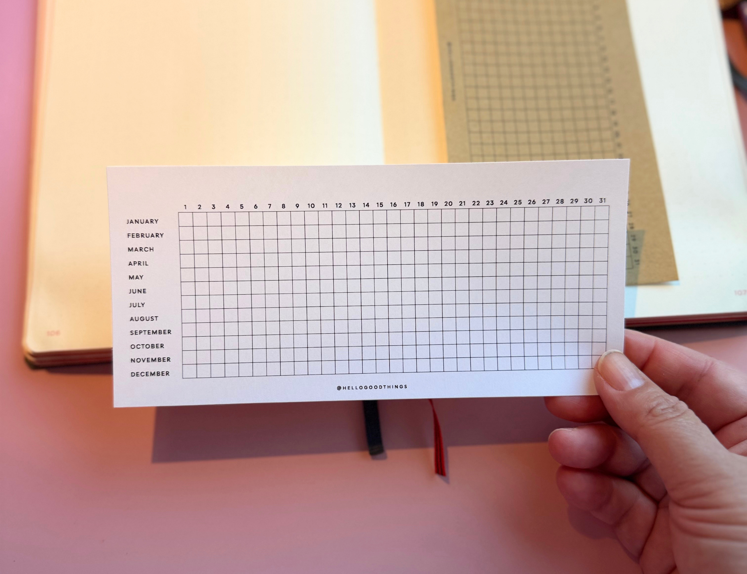 Year Tracker Sticker, Slim, Horizontal Grid
