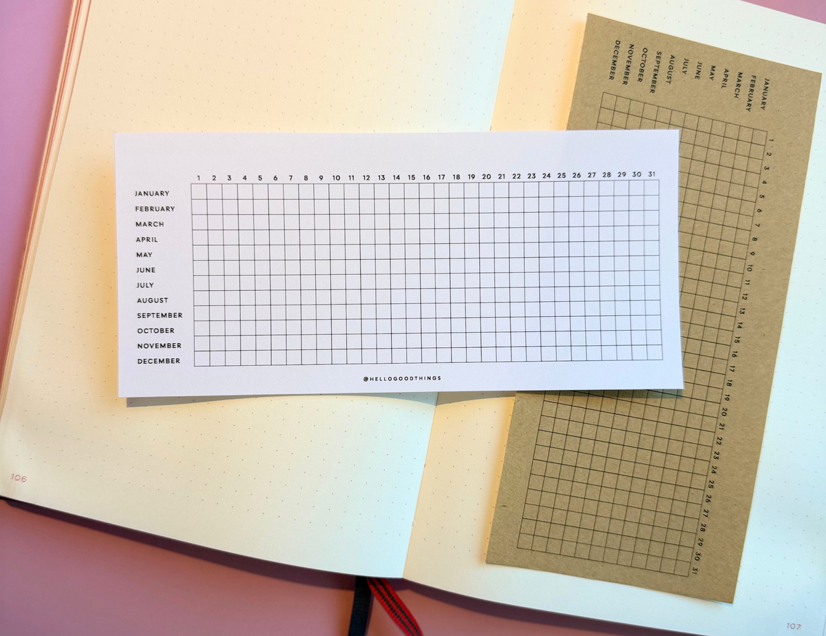 Year Tracker Sticker, Slim, Horizontal Grid