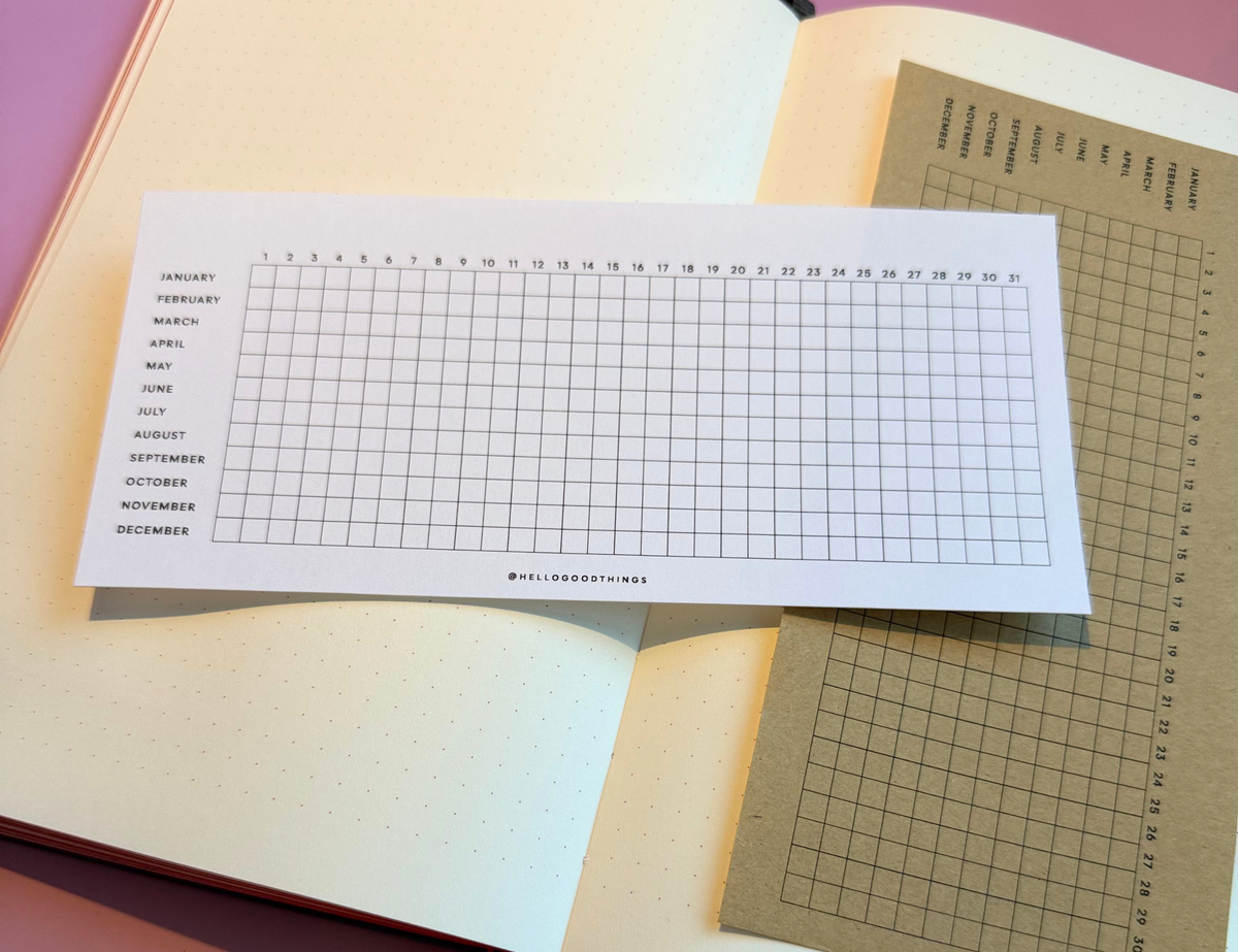 Year Tracker Sticker, Slim, Horizontal Grid