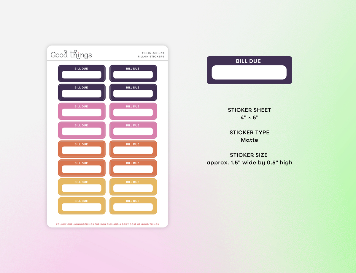 Bill Due Calendar Stickers