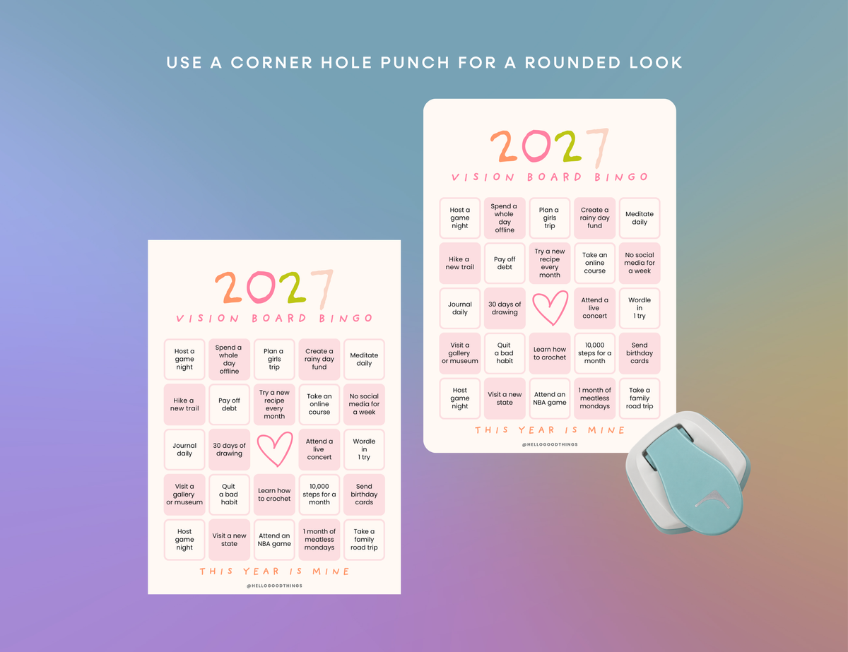 2027 Vision Board/Bingo Card Printable, Soft Pastel