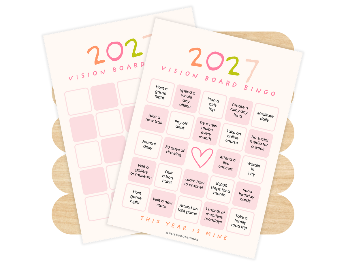 2027 Vision Board/Bingo Card Printable, Soft Pastel
