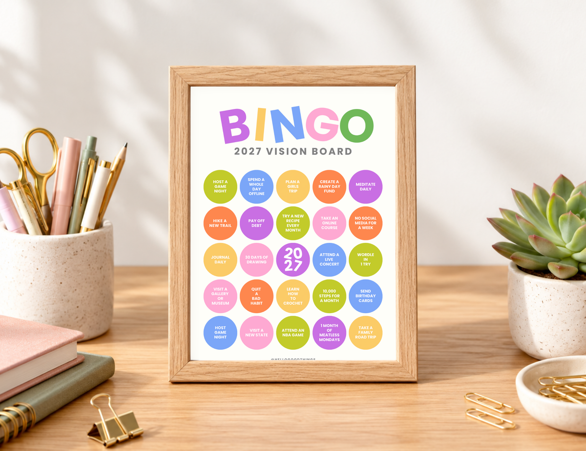 2027 Vision Board/Bingo Card Printable, Pop Dots
