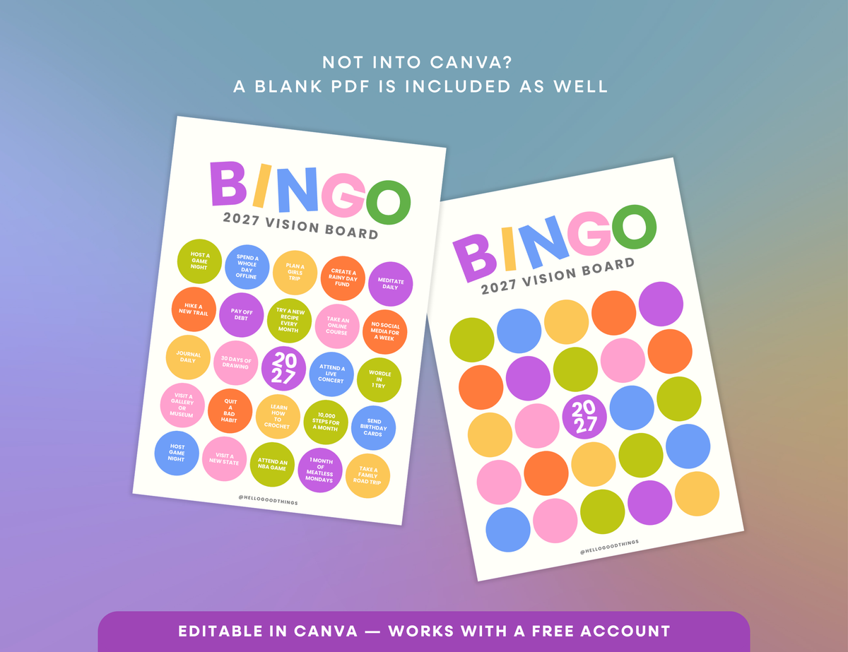 2027 Vision Board/Bingo Card Printable, Pop Dots