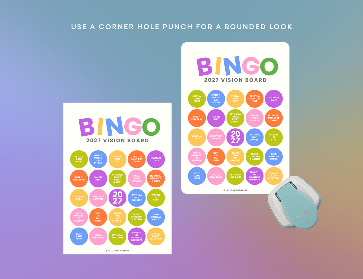 2027 Vision Board/Bingo Card Printable, Pop Dots