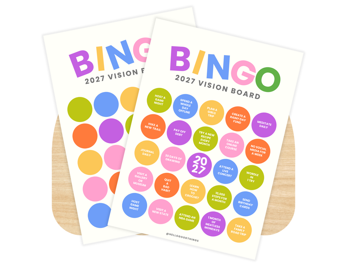 2027 Vision Board/Bingo Card Printable, Pop Dots