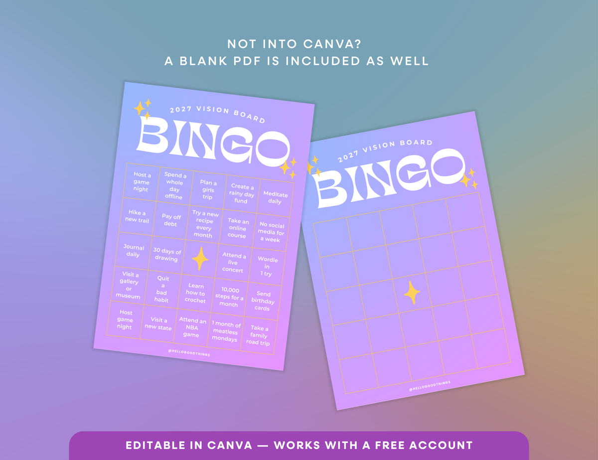 2027 Vision Board/Bingo Card Printable, Celestial