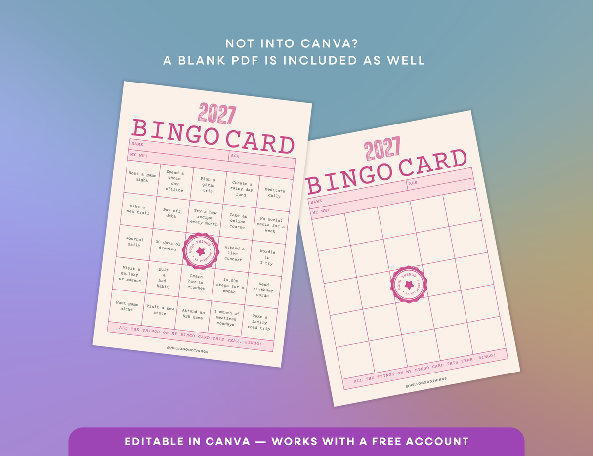 2027 Vision Board/Bingo Card Printable, Good Things