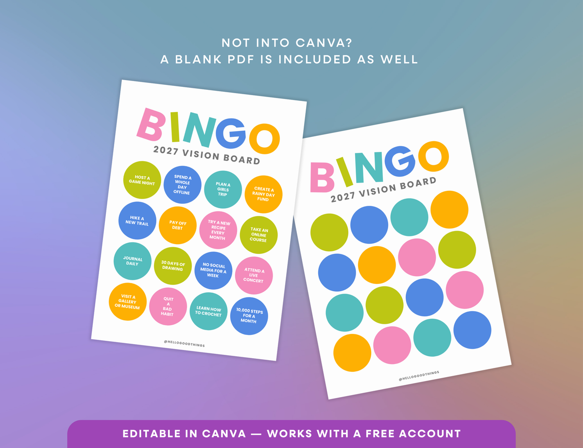 2027 Vision Board/Bingo Card Printable, Pop 16