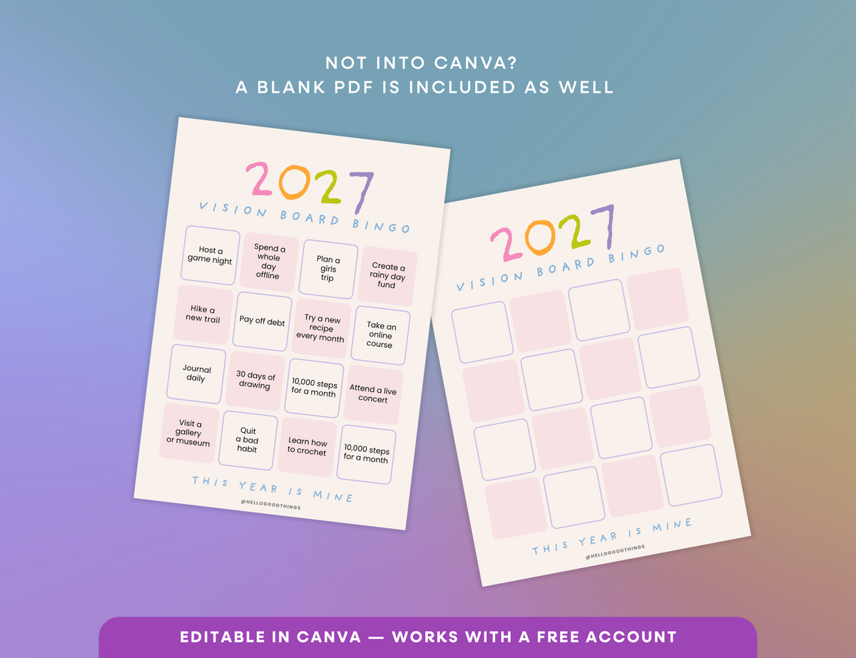2027 Vision Board/Bingo Card Printable, SP 16