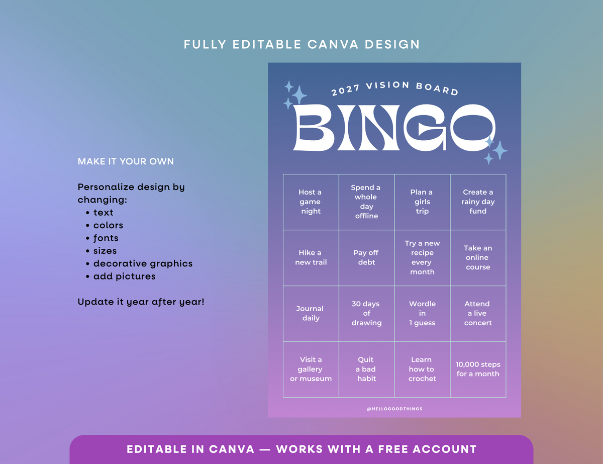 2027 Vision Board/Bingo Card Printable, Celestial 16