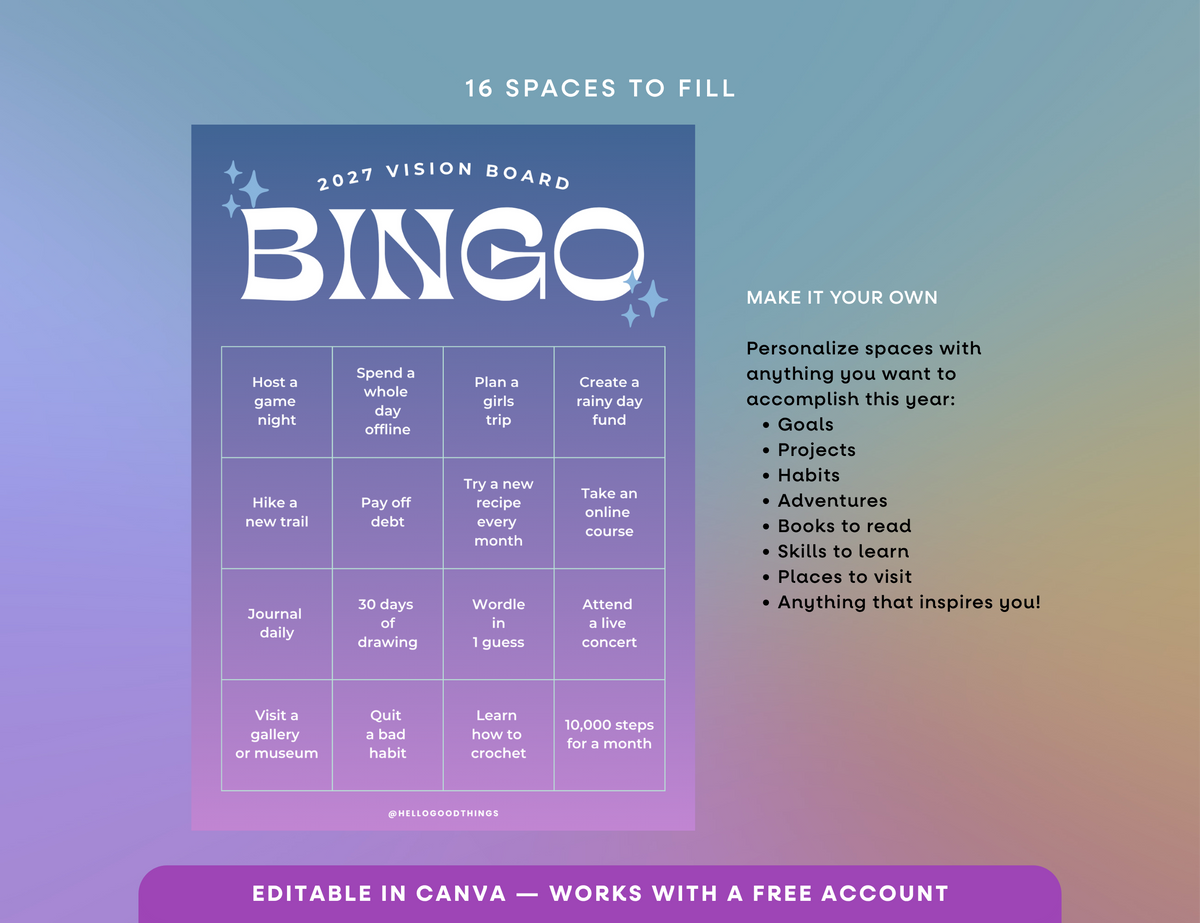 2027 Vision Board/Bingo Card Printable, Celestial 16