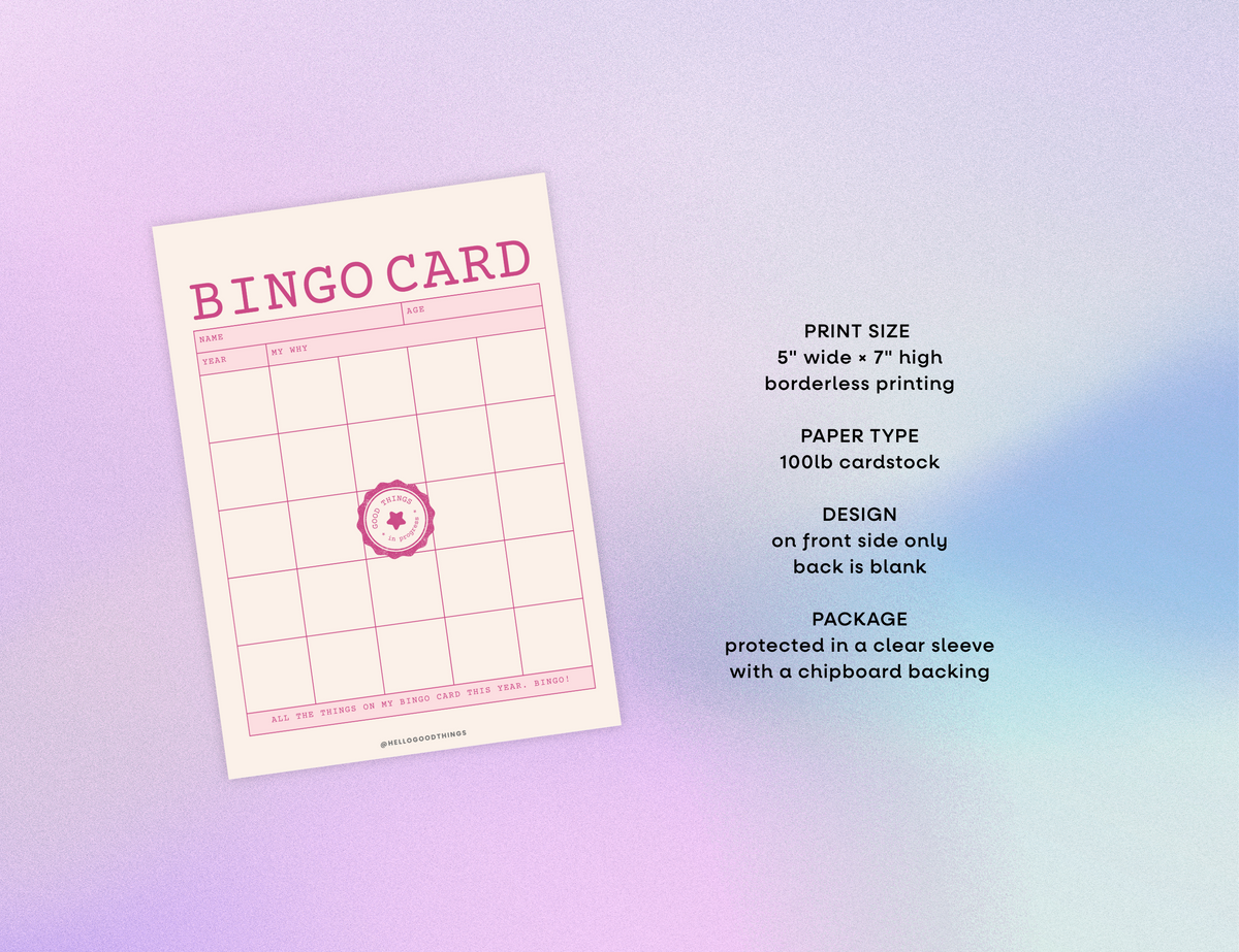 Bingo Card Vision Board, Good Things 5x5