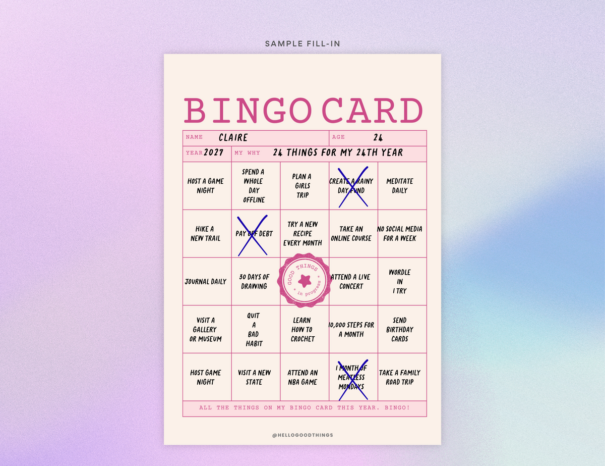 Bingo Card Vision Board, Good Things 5x5