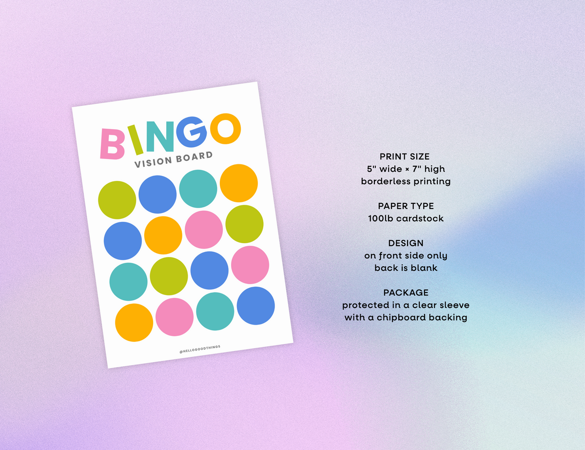 Bingo Card Vision Board, Pop 16