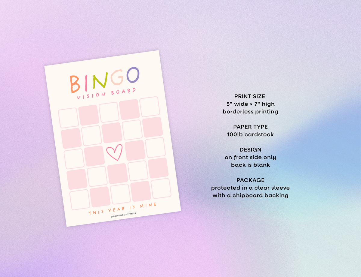 Bingo Card Vision Board, Soft Pastel 5x5