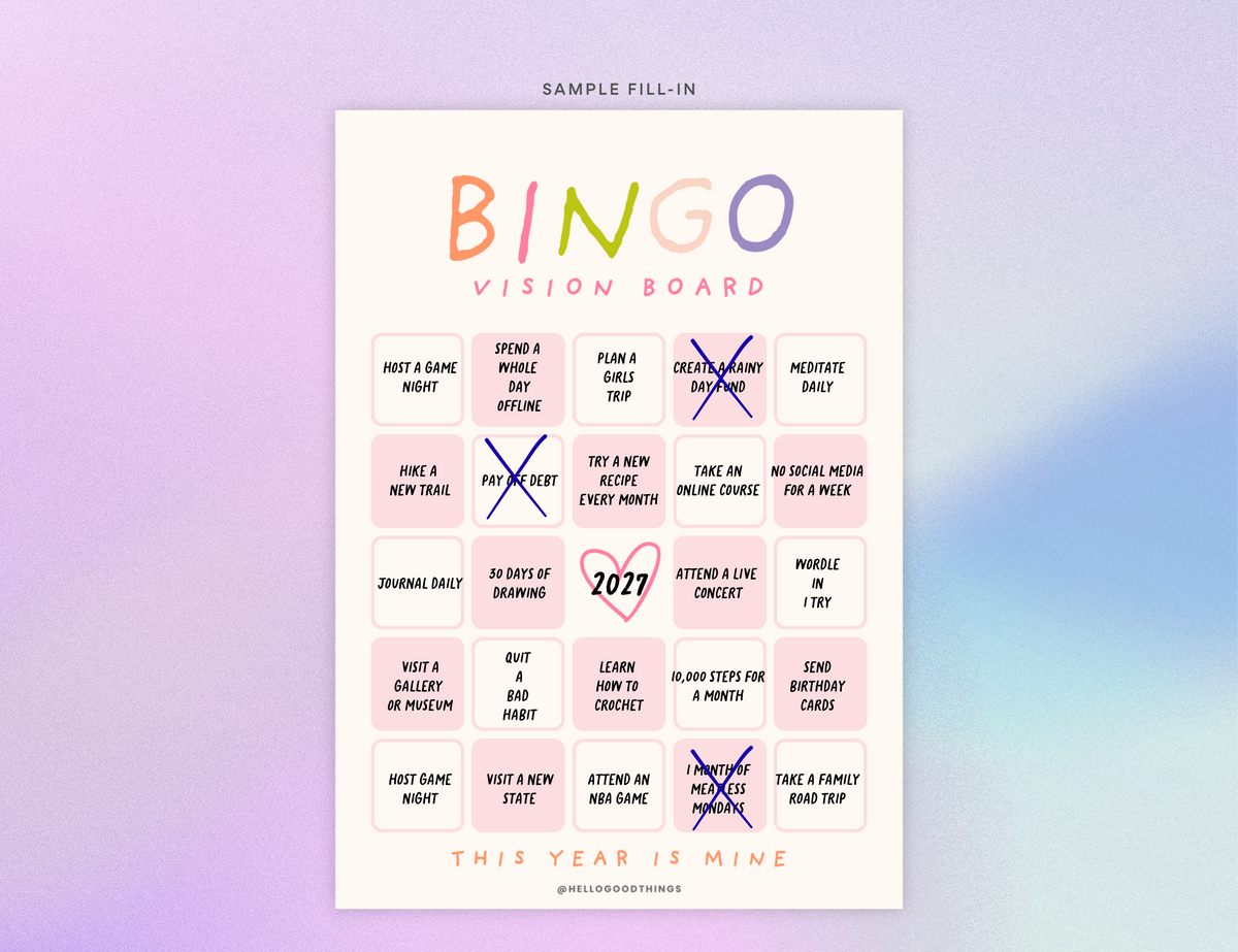 Bingo Card Vision Board, Soft Pastel 5x5